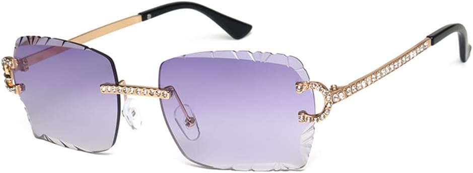 

Модные солнцезащитные очки без оправы в винтажном стиле с линзами с алмазной огранкой, металлические оправы, защита от ультрафиолета UV400. Очки для мужчин и женщин LOVQZAOF, C3-cut Lens