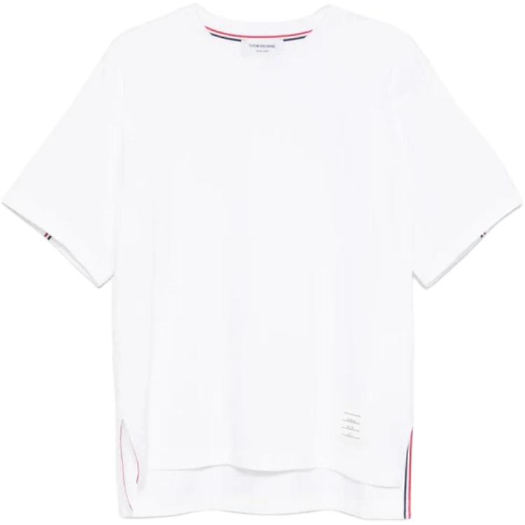 

Полосатая детализированная футболка с круглым вырезом Stripe Detailed Crewneck THOM BROWNE, белый