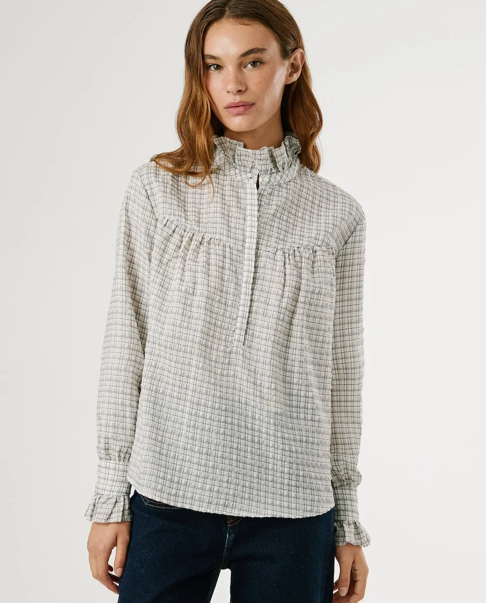 

Женская блузка с высоким воротником и клетчатым принтом Pepe Jeans, белый