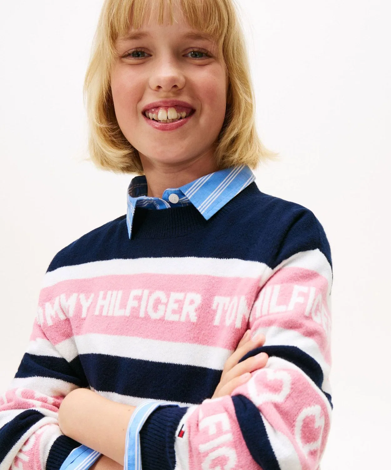 Свитер детский Tommy Hilfiger с интарсией, хлопковый, тёмно-синий — фото 4