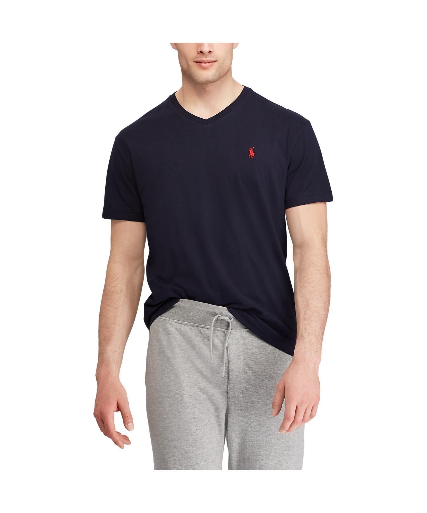Классическая трикотажная футболка с V-образным вырезом Polo Ralph Lauren, 410 Navy — фото 3