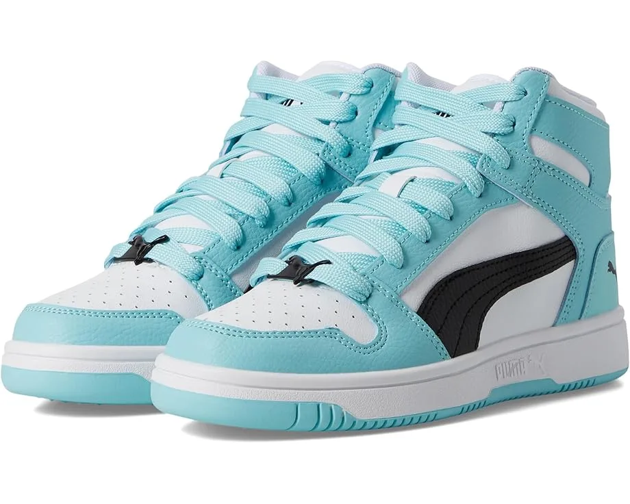 Кроссовки PUMA Kids Rebound Layup Mid (Big Kid), Puma White/Puma Black/Safe LakeSee Less