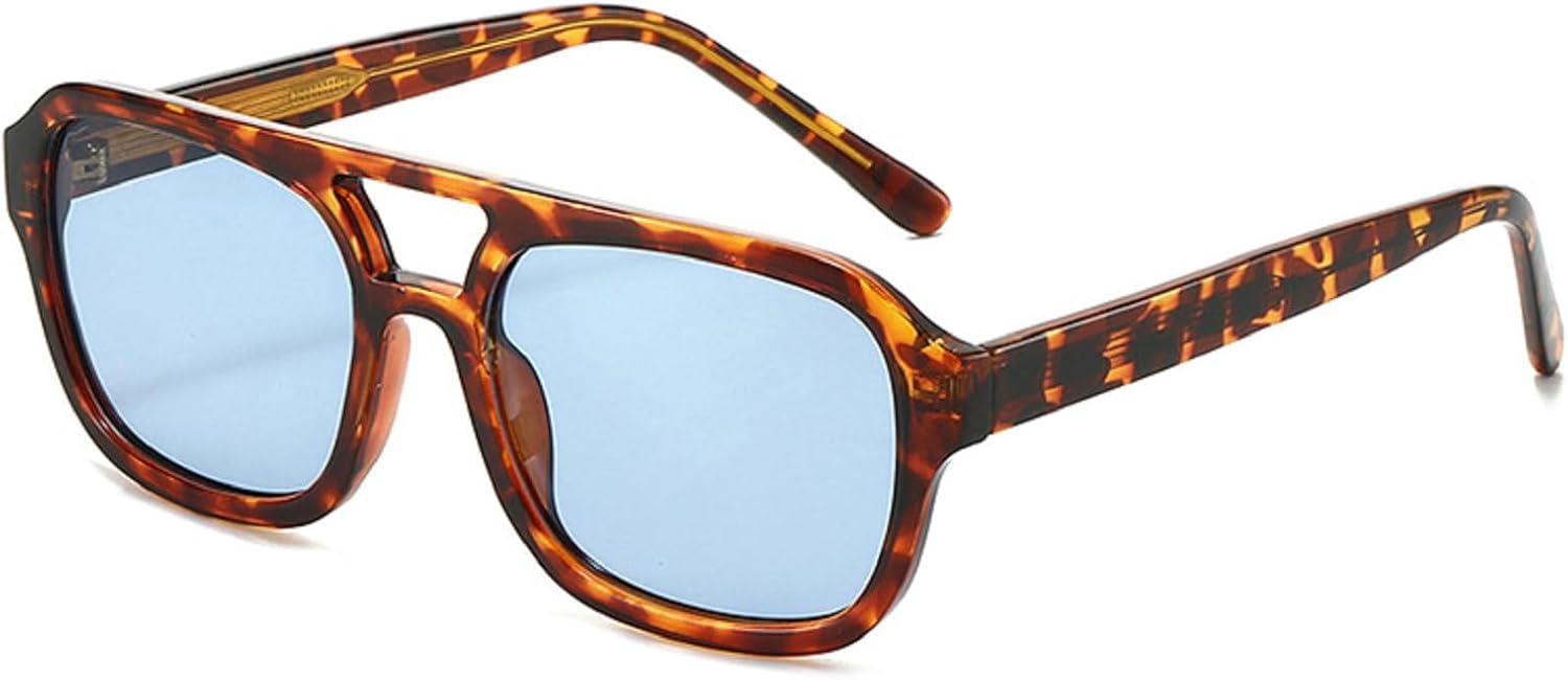 

Винтажные мужские солнцезащитные очки с двойной перемычкой, квадратной формы, модные очки с линзами Ocean, женские солнцезащитные очки с заклепками, защита от ультрафиолета UV400 Melrose, Leopard Blue