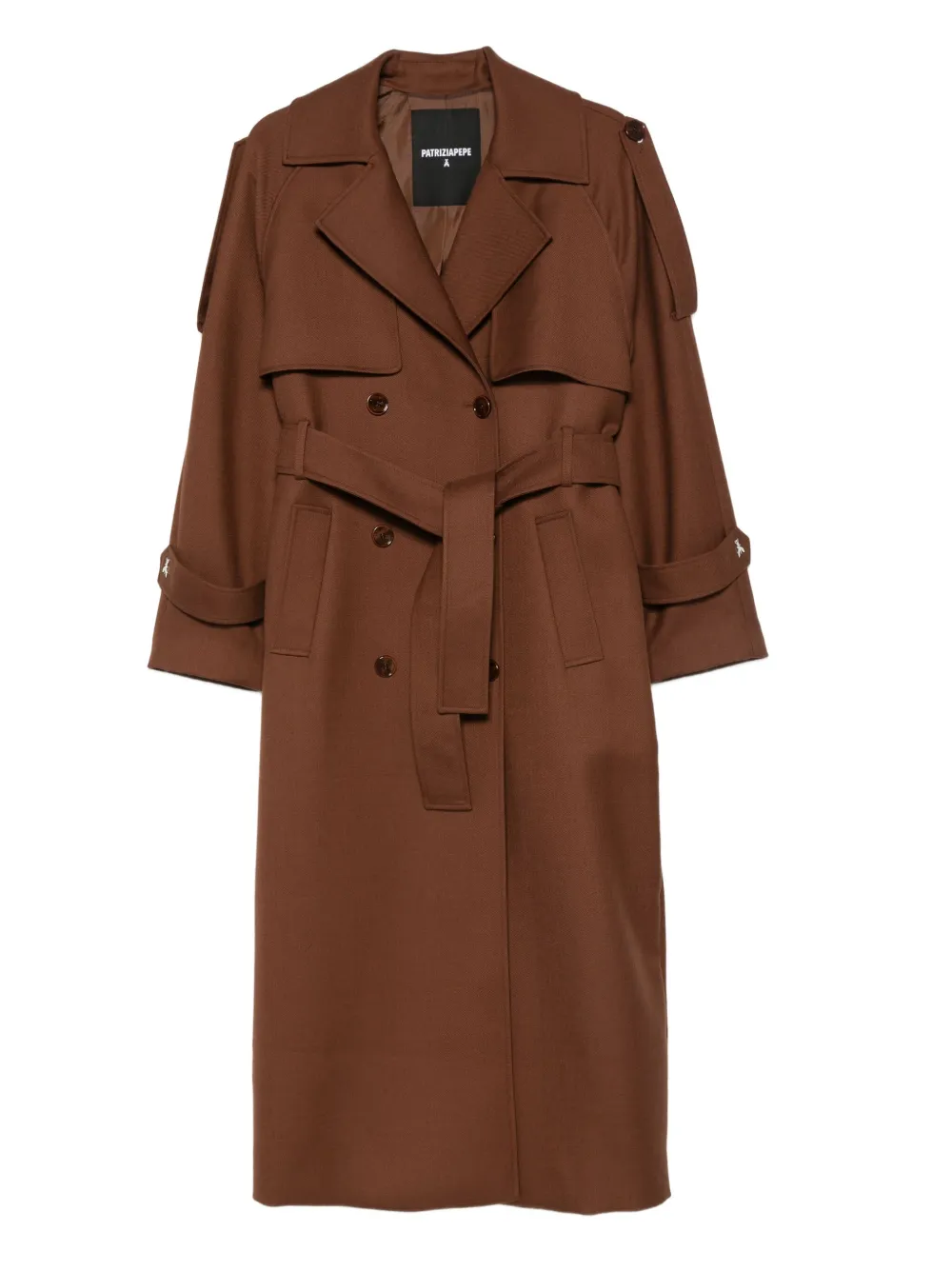 

Двубортный тренч с поясом Patrizia Pepe, коричневый