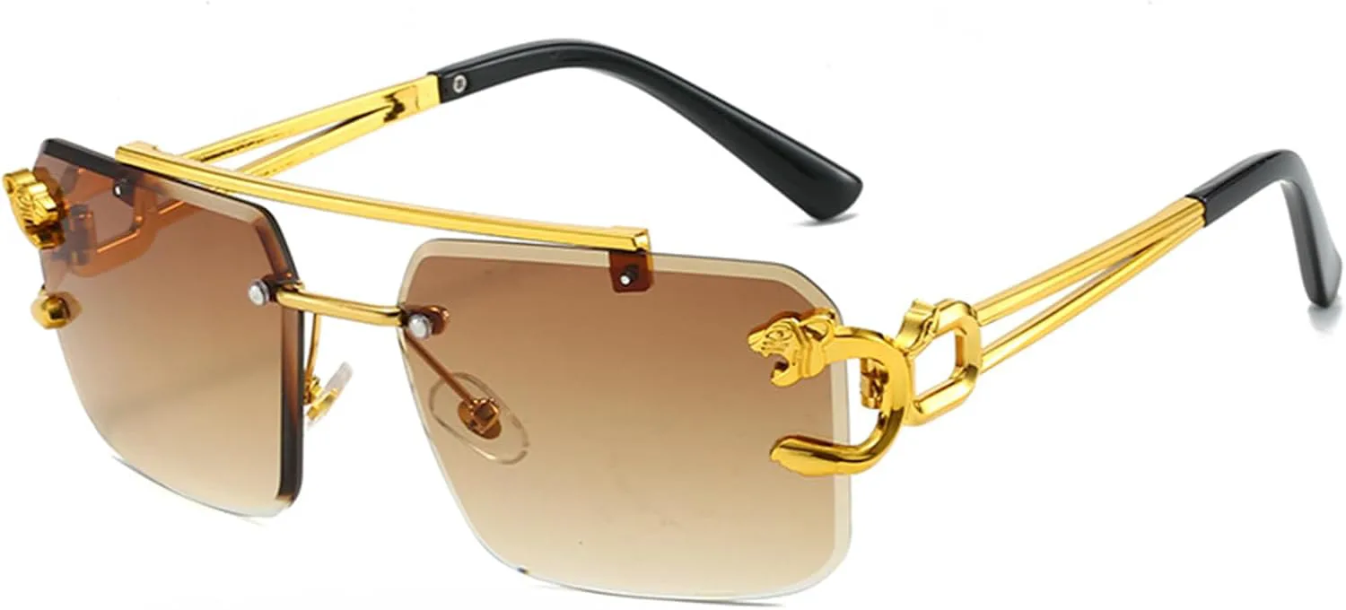 

Солнцезащитные очки для женщин и мужчин, безрамочный дизайн с изображением головы леопарда, поляризованные линзы, блокирующие УФ-излучение NiaWa, Brown Grading Lens