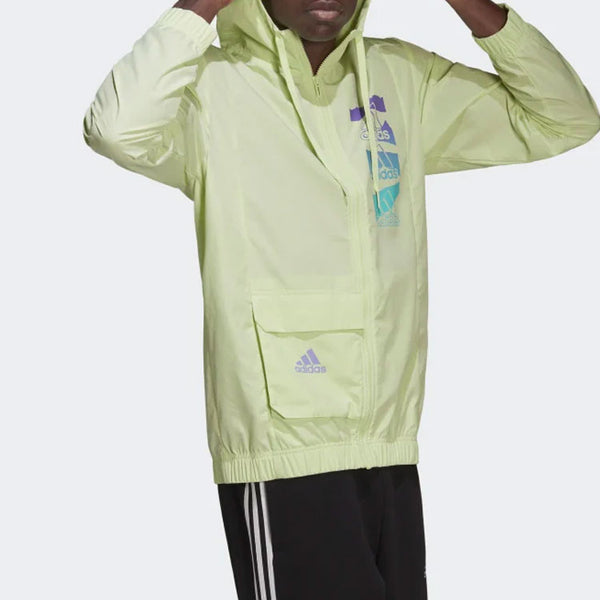 Куртка men's alphabet logo long sleeves hooded windbreaker jacket green Adidas, мультиколор — фото 4