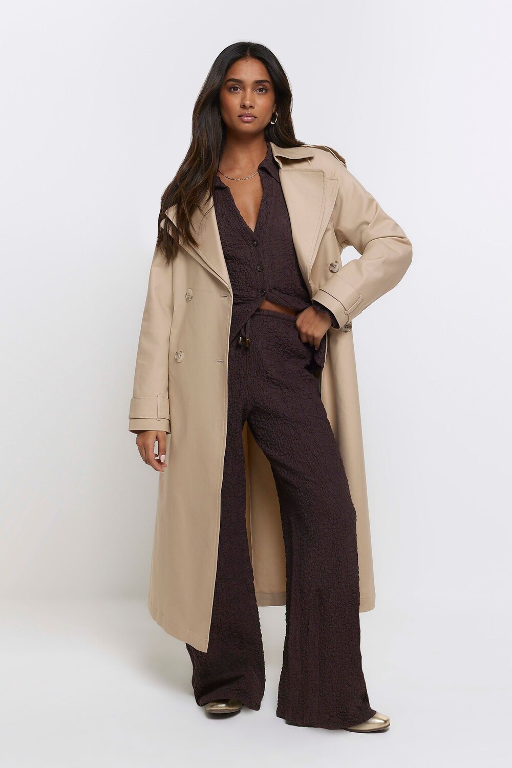 

Текстурированные широкие брюки River Island, коричневый