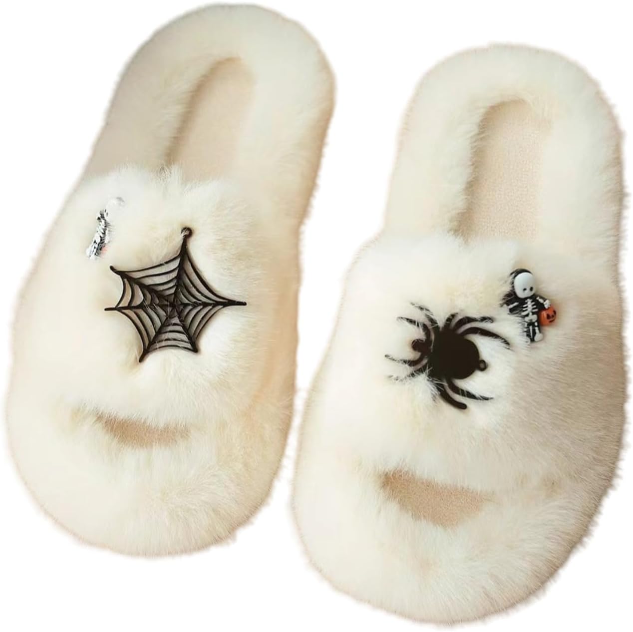 

Тапочки на Хэллоуин в виде пауков для женщин и мужчин, жуткие, в стиле ужасов, теплые, мягкие, нескользящие, для дома и улицы, с мультяшным рисунком, осенние Elirar, белый