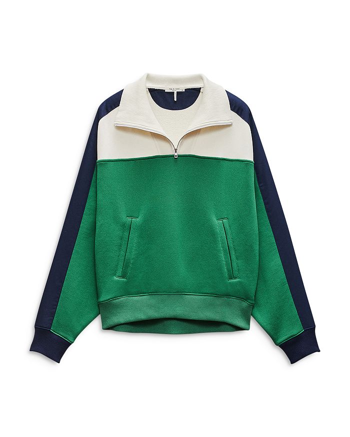 

Винтажный спортивный свитшот с полузастежкой из махровой ткани Block rag & bone, зеленый