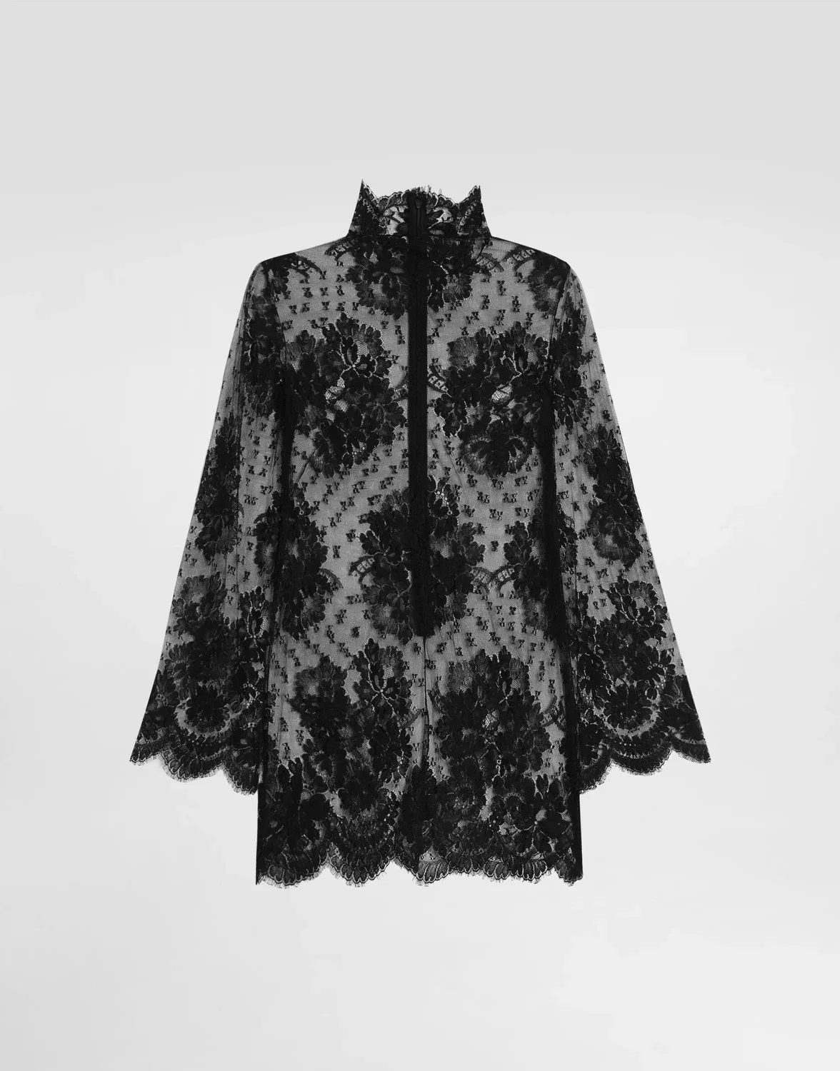 Кружевное платье с высоким воротником DOLCE & GABBANA, черный