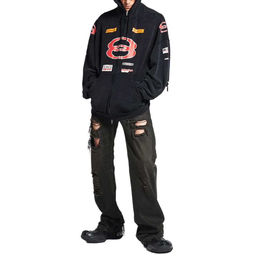 Спортивный худи с молнией sponsor logos large Balenciaga, черный — фото 4
