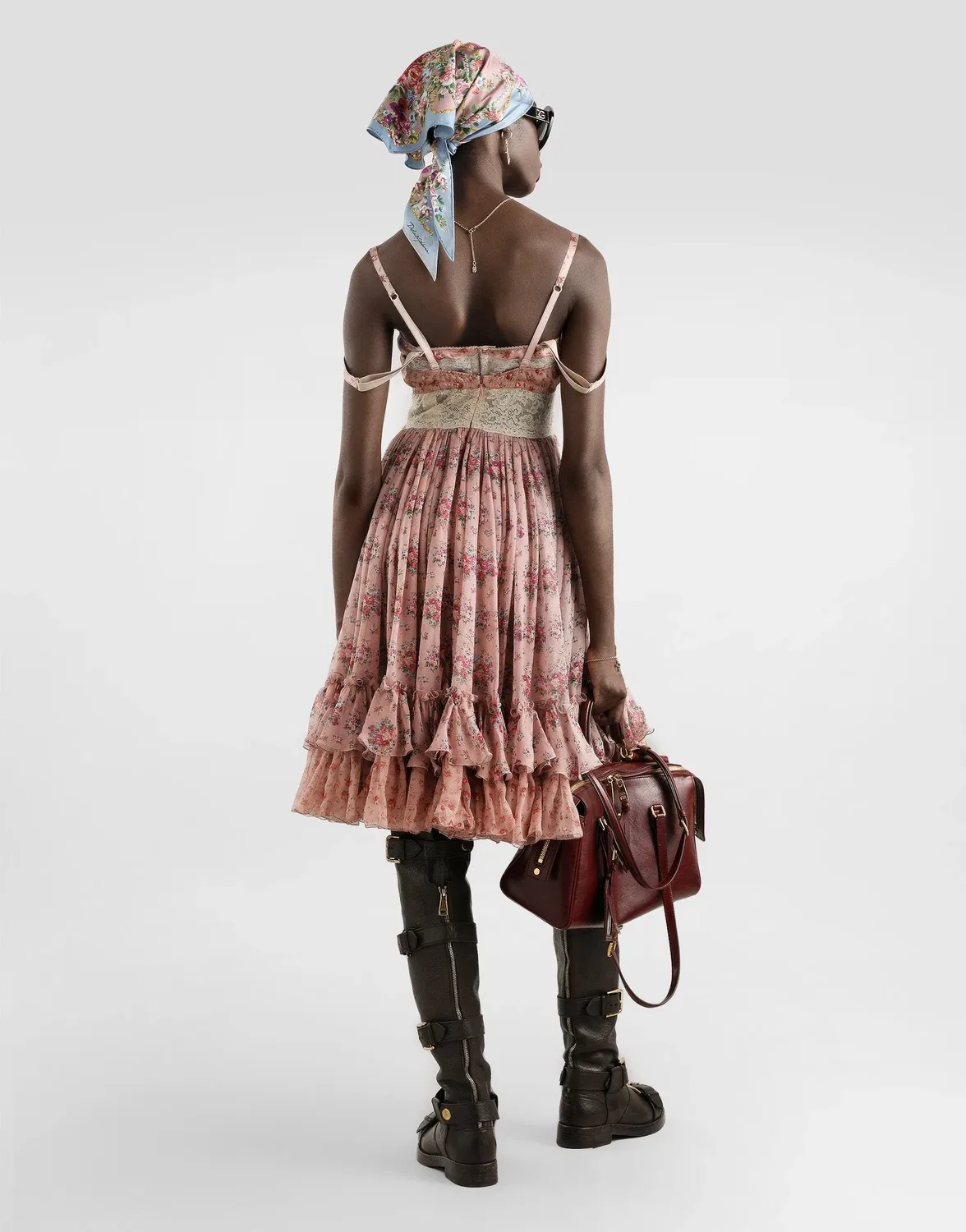 Шифоновое платье с принтом из маленьких цветочных букетов DOLCE & GABBANA, мультицвет — фото 3