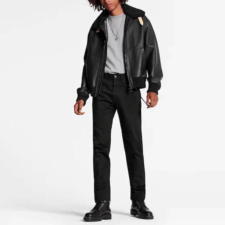 Новые квартальные продукты LV Leather Jacket Men Black Louis Vuitton, черный — фото 2