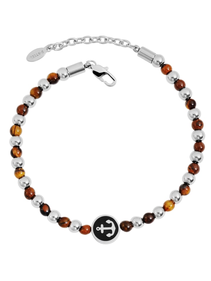 

Adeliás Браслет унисекс - браслет из нержавеющей стали с шариками, 19+3 см, коричневый