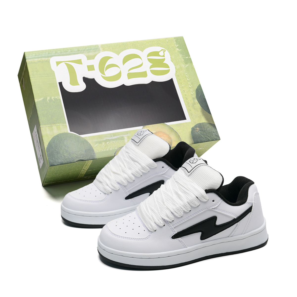 

T628 Пуховики устойчивые к истиранию легкие нескользящие низкие скейтбордские кроссовки унисекс черно-белые, цвет Black White