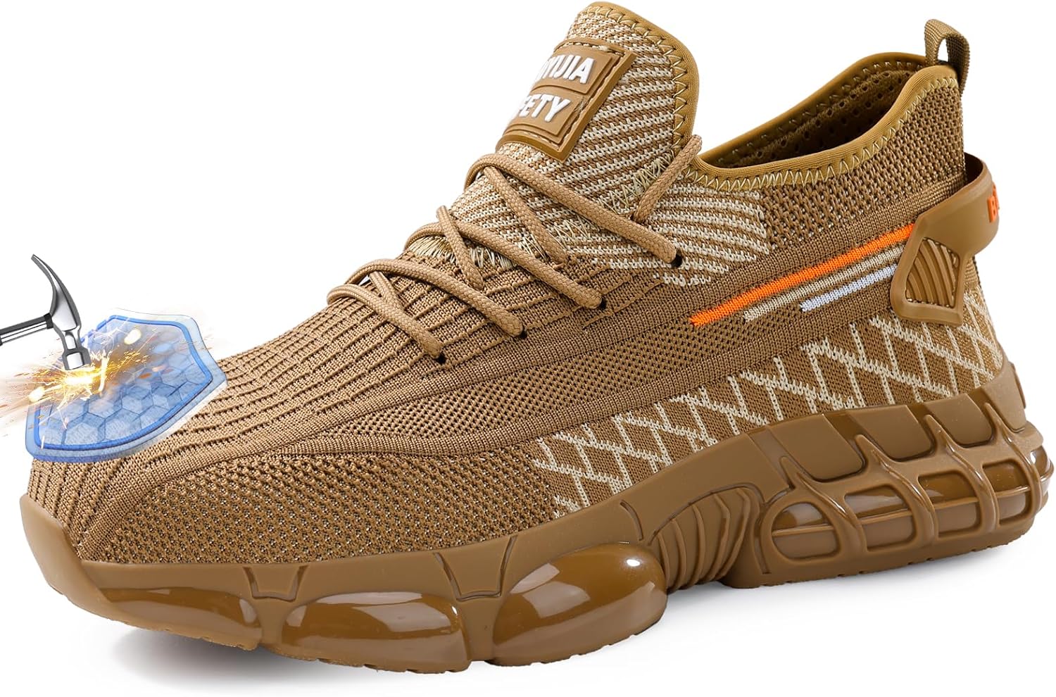 

Мужская обувь с стальным носком Легкие туфли для строительства и промышленности Кроссовки с защитным носком Безопасная и удобная обувь для мужчин и женщин Baiyijia, коричневый