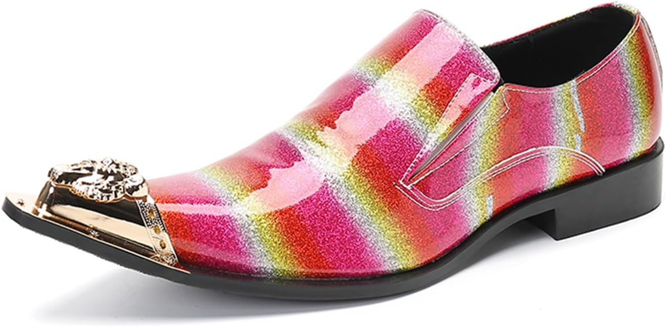 

Мужские туфли, повседневные кожаные туфли, лоферы из натуральной кожи, больших размеров, на липучке, деловые низкие с металлическим носком, дышащие, для костюма, 36 EU, розовые Manyubei