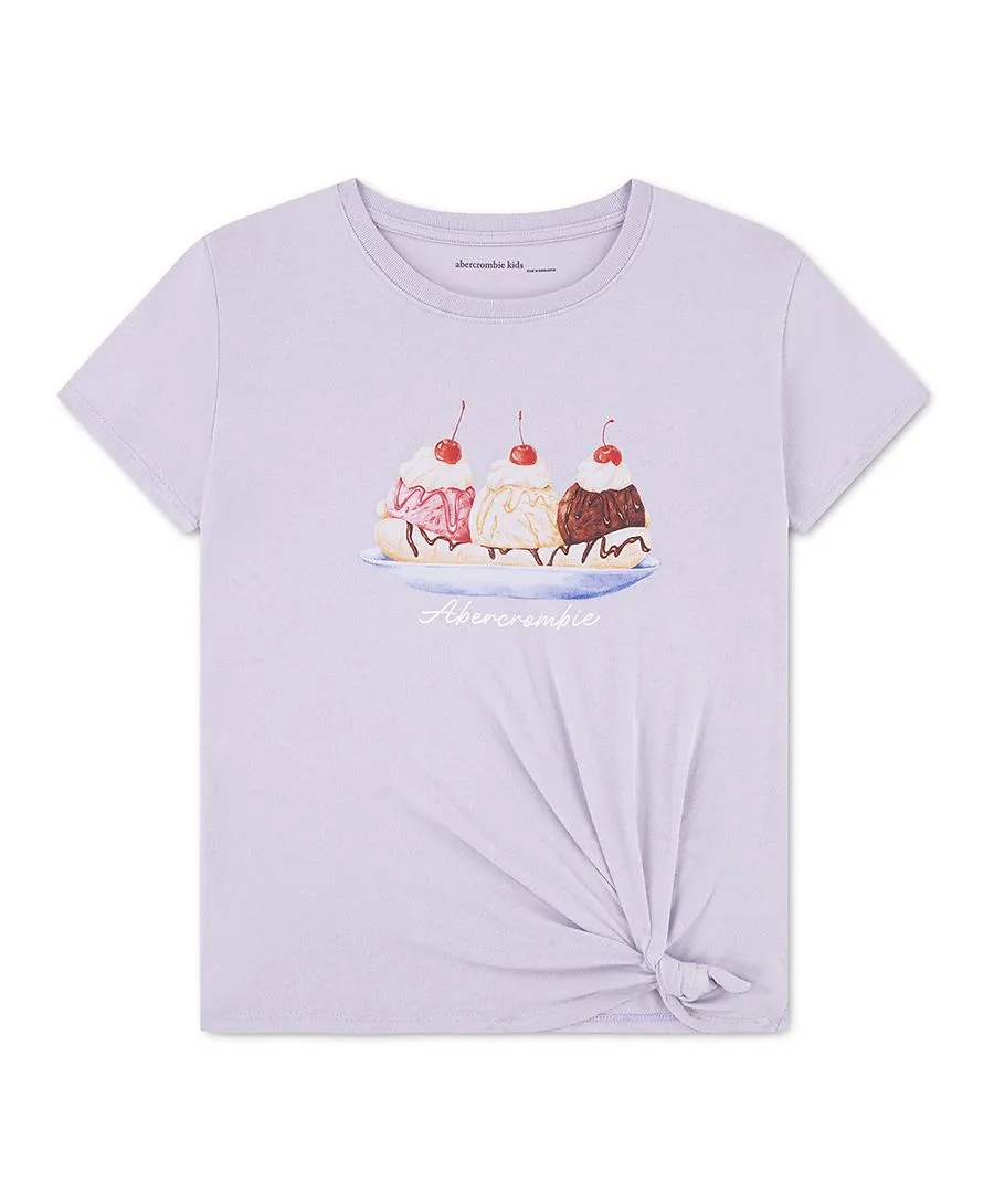 Детская футболка с боковым узлом и рисунком мороженого Abercrombie kids, фиолетовый