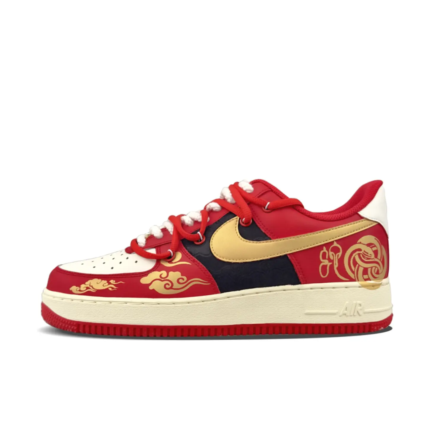 

Nike Кроссовки для скейтбординга Air Force 1 с противоскользящим износостойким покрытием, низкие, унисекс, красные с золотыми вставками