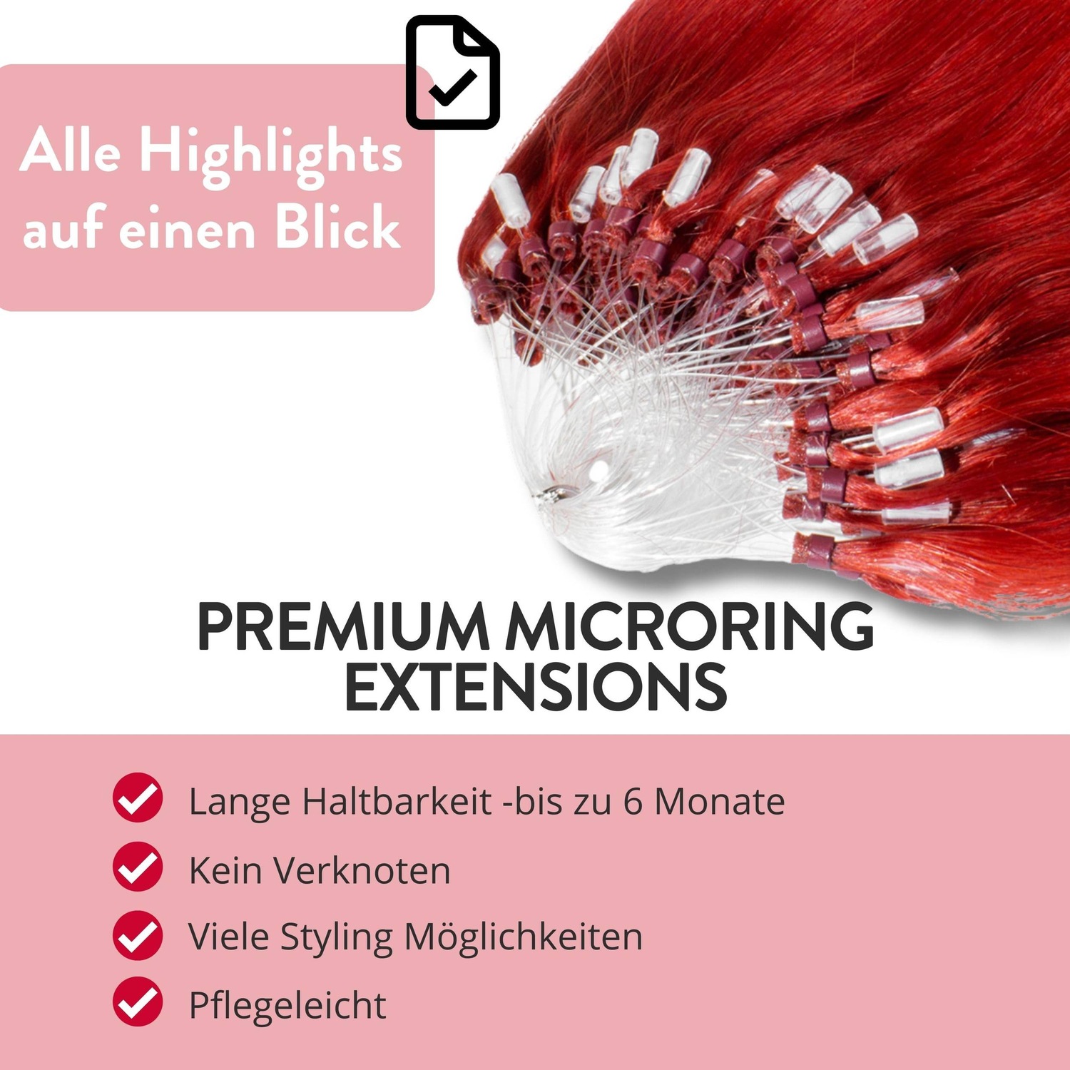 Накладные волосы microring extensions premium echthaar #0/44 rot-intensiv 0,8g Hair2Heart, 40cm, количество 25 шт. — фото 3