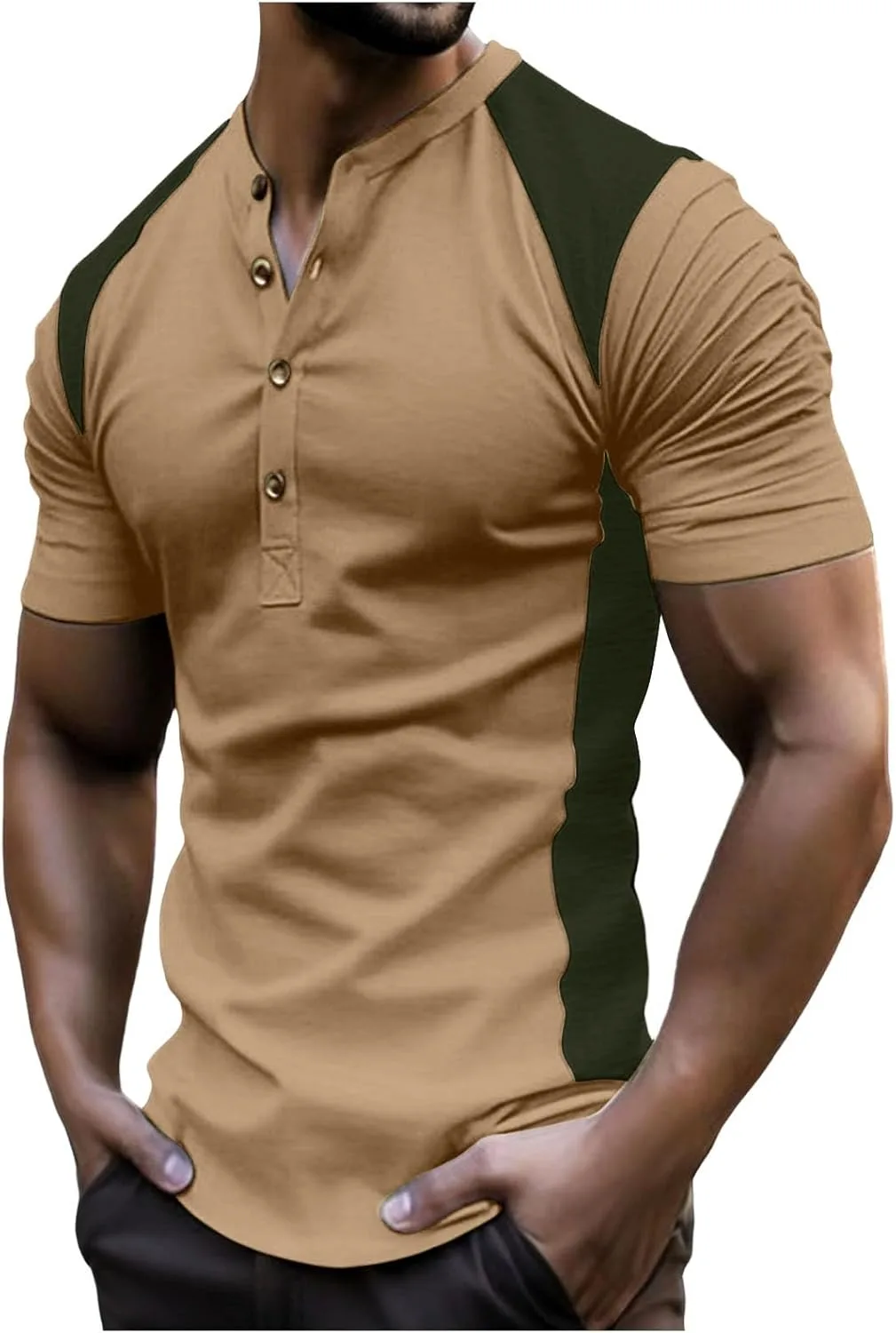 

Мужская повседневная рубашка henley с коротким рукавом muscle fit color block txxeoss
