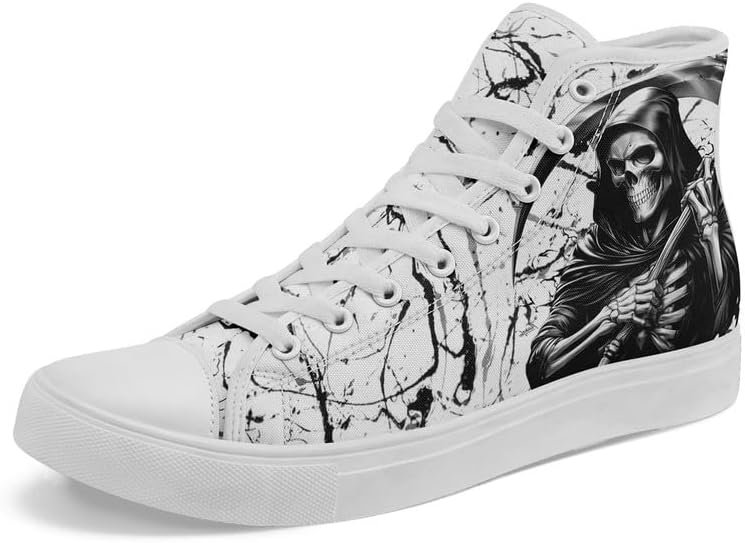 

Женские/мужские модные высокие кеды на шнуровке AWSOLE с черепом, черные текстильные кроссовки, нескользящие, удобные для повседневной носки и прогулок