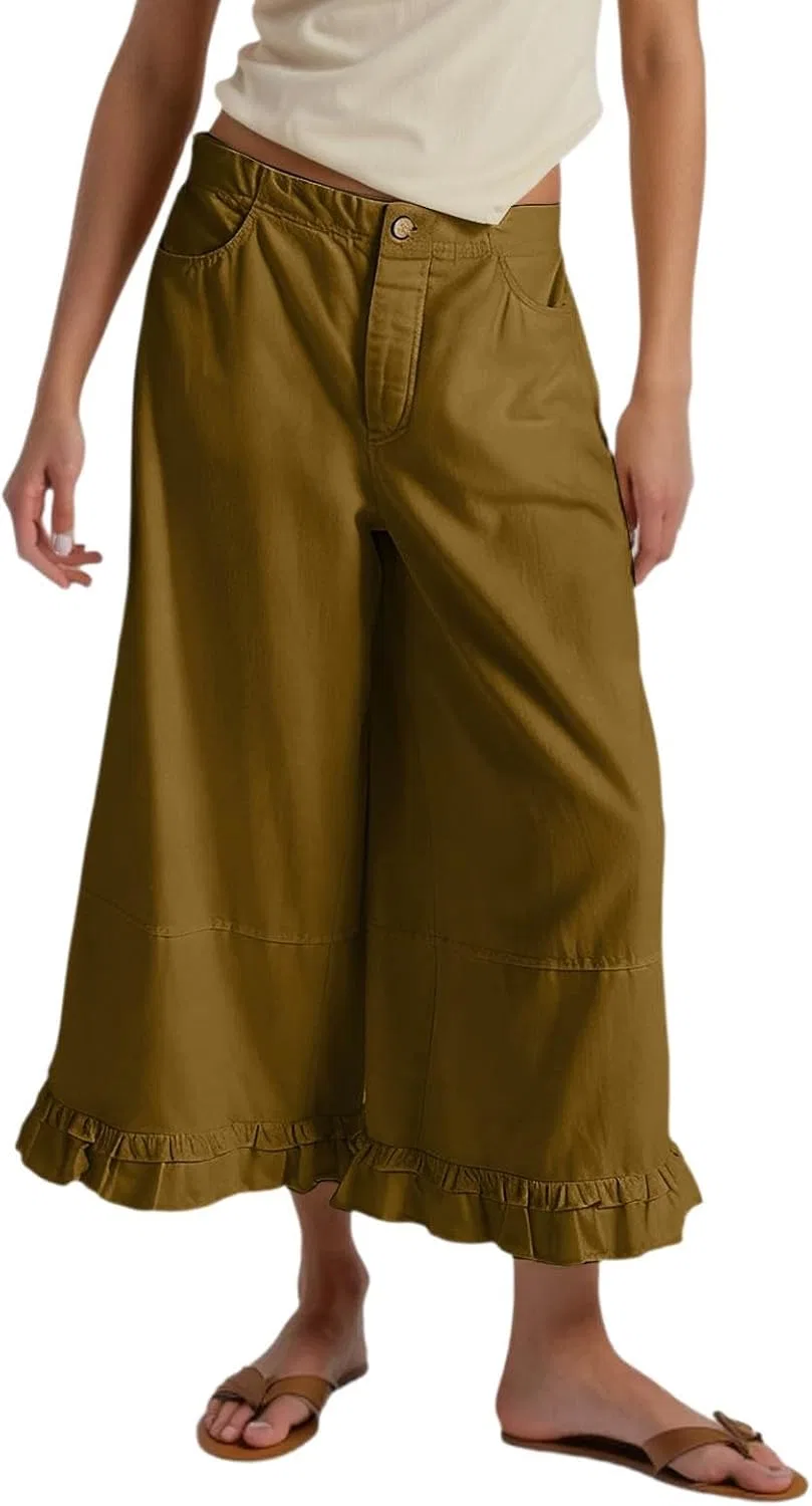 Джинсы широкие с оборкой, Army Green