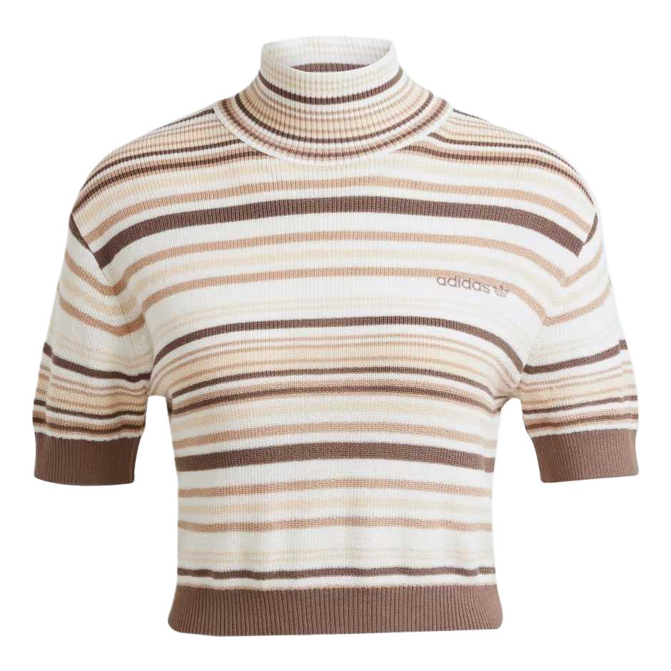 

Adidas Кропированный полосатый водолазка топ Women's Gray White