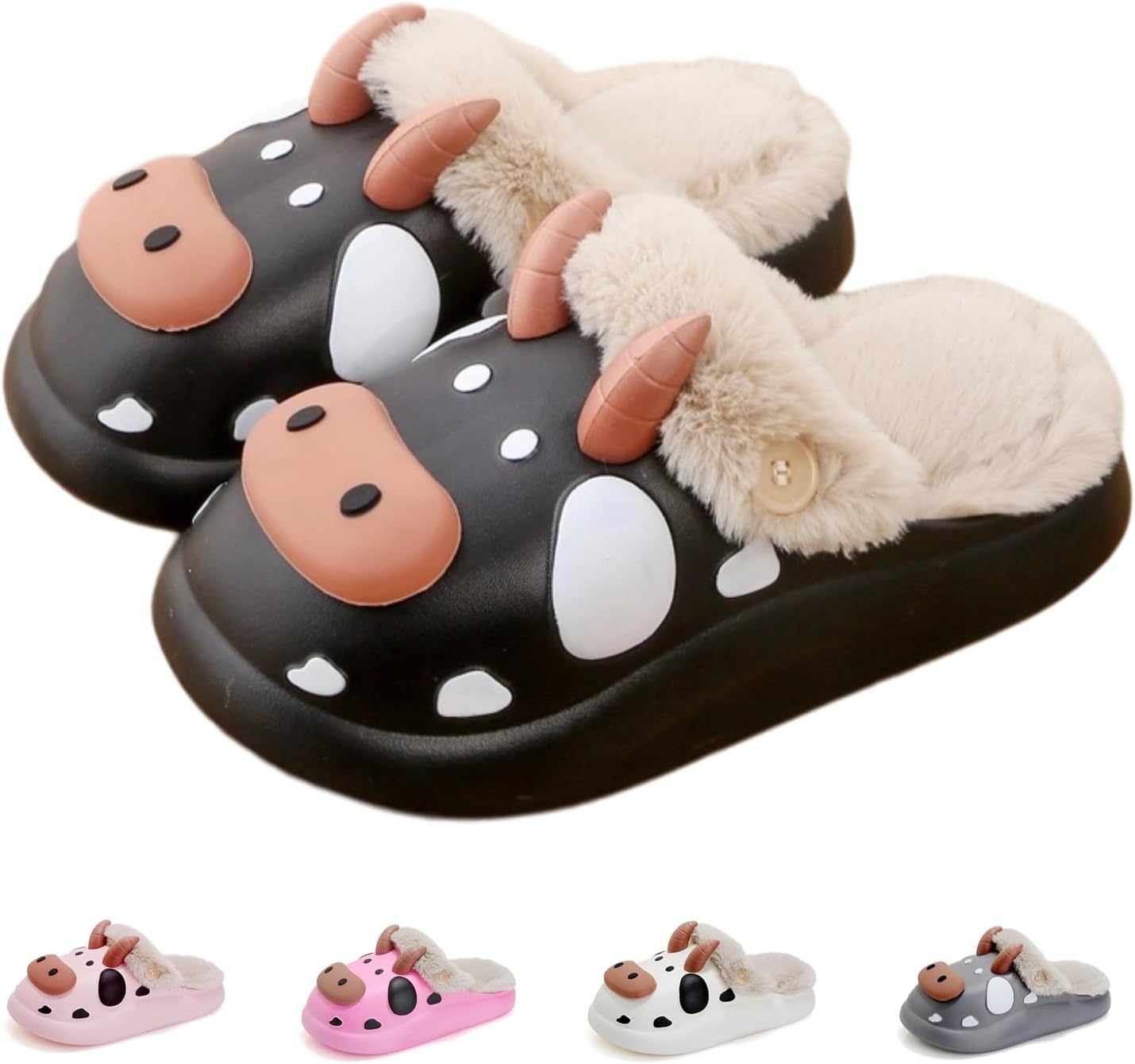 

Домашние тапочки UNMULFC для женщин и мужчин, для спальни, сверхтеплые плюшевые платформенные сандалии, пушистые милые слайды, шлепанцы для дома и улицы, черный