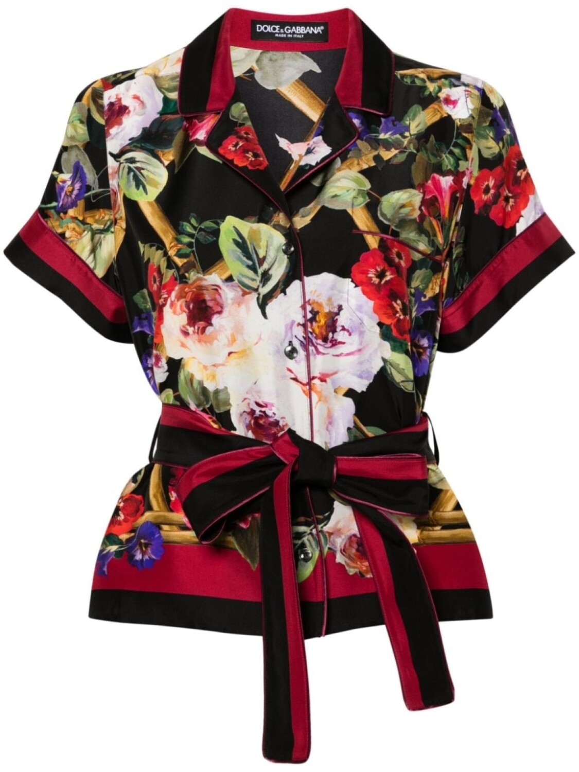 

Dolce & Gabbana шелковая рубашка с поясом и цветочным принтом, черный