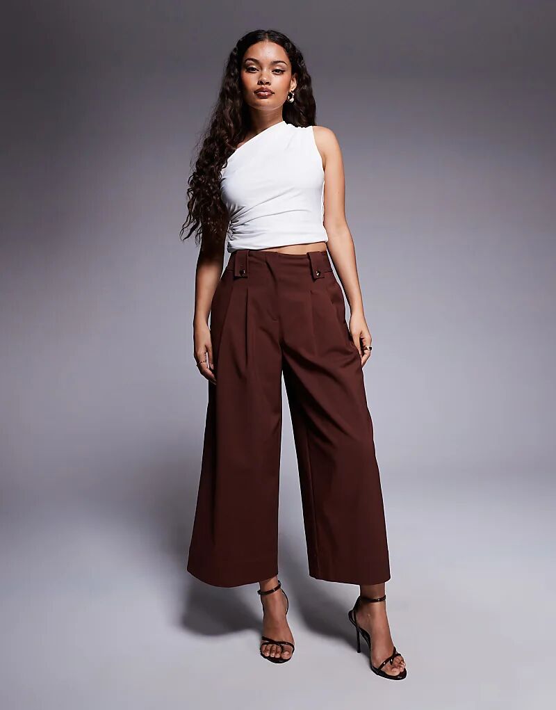 

Укороченные брюки ASOS DESIGN Petite с хлястиками на талии шоколадного цвета