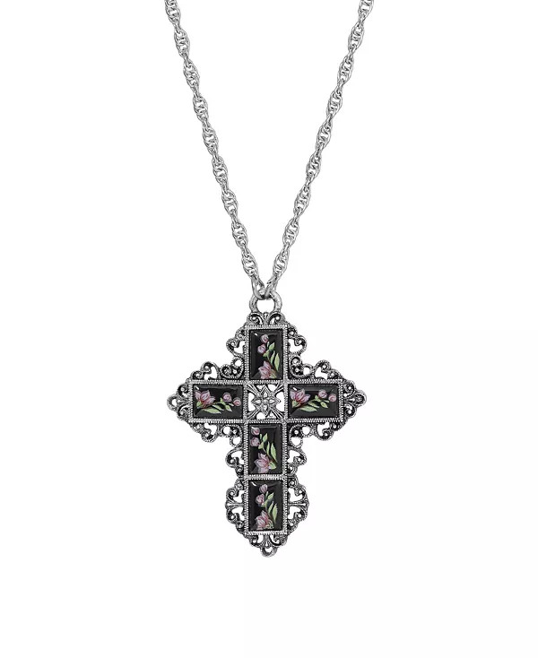 

Эмалевое ожерелье с крестом-цветком в форме символов веры 2028, black