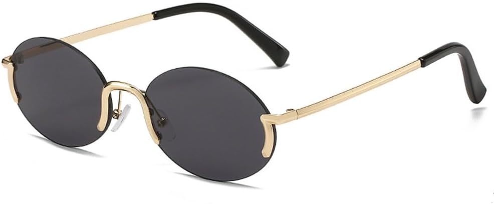 

Женские солнцезащитные очки без оправы в винтажном стиле, золотистая оправа, овальная форма, модные очки для женщин, защита от ультрафиолета UV400, черные, один размер MTZJH, One Color