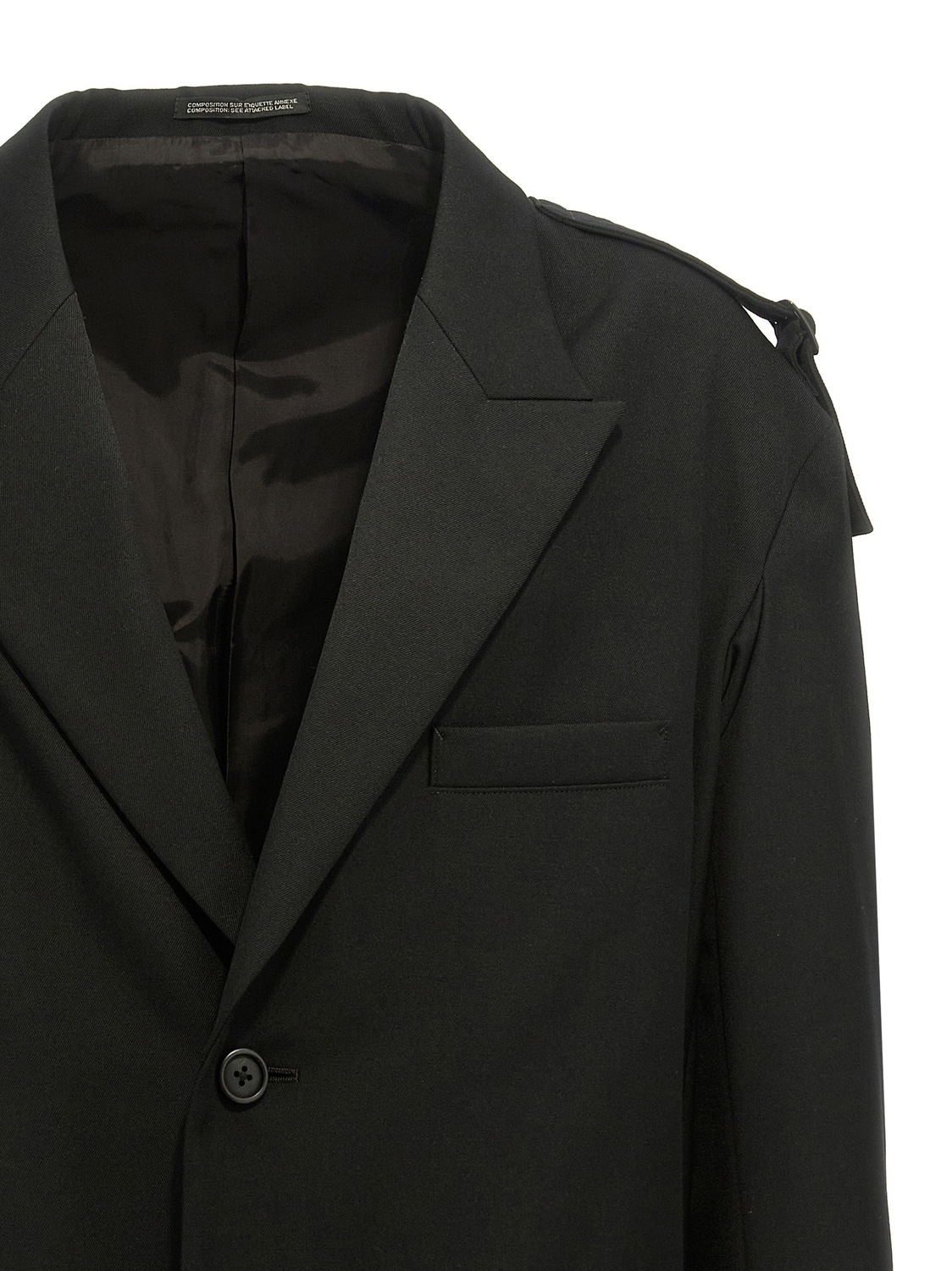 Однобортный пиджак с ремешком Yohji Yamamoto, черный — фото 3