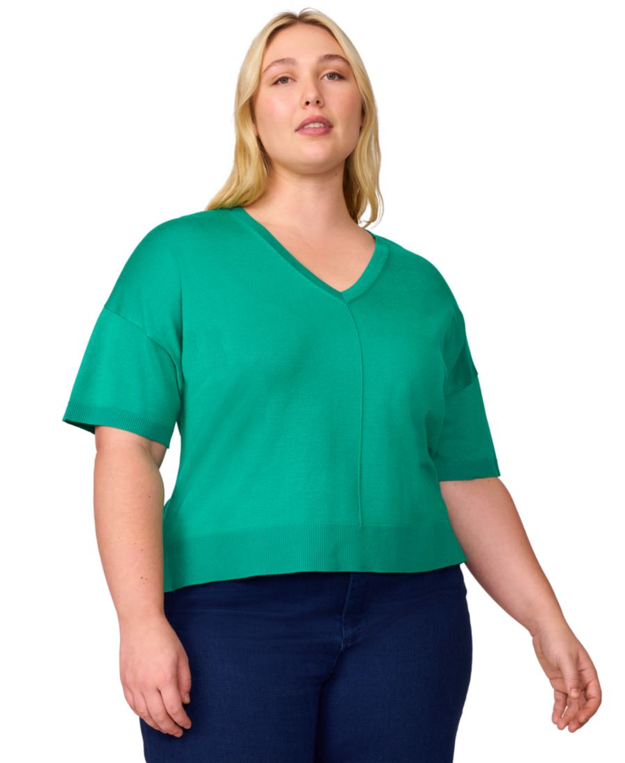 

Свитер большого размера с V-образным вырезом и швом Melissa Paige, Pepper Green