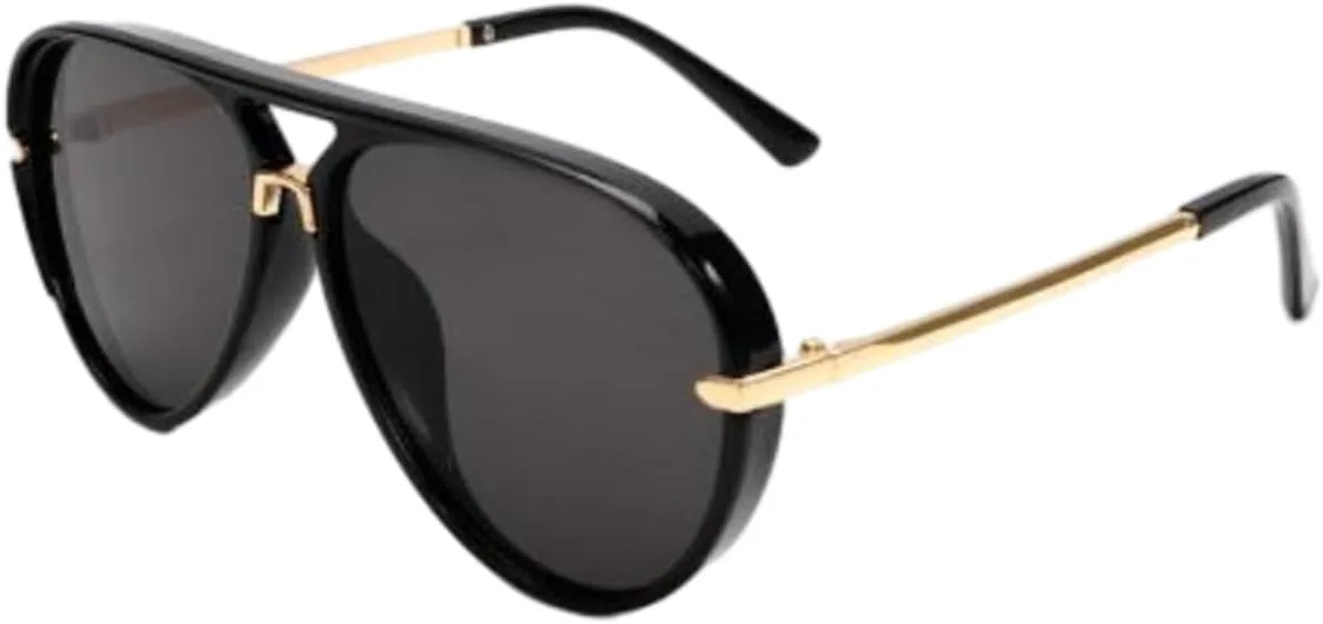 

Авиационные солнцезащитные очки, женские пилотские солнцезащитные очки UV400, простой и модный дизайн, золотистая отделка, черная оправа, унисекс Generic, 1pcs