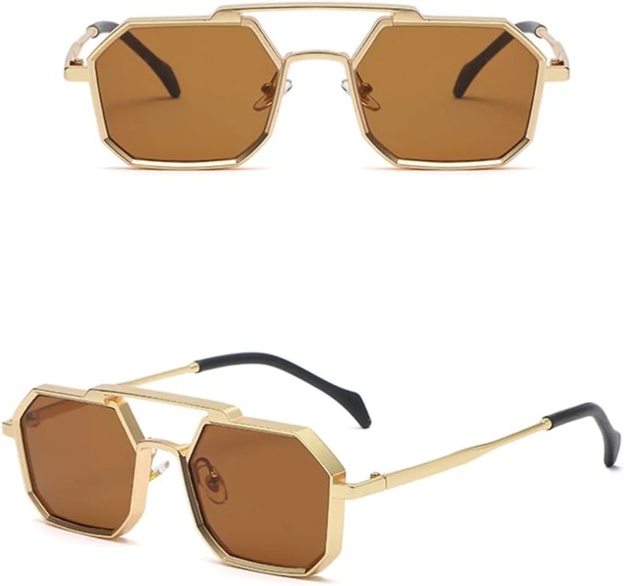 

Маленькие многоугольные солнцезащитные очки для женщин в винтажном стиле, мужские панк-очки, солнцезащитные очки UV400 для защиты от солнца DSDNPTV, C4 Gold Tea