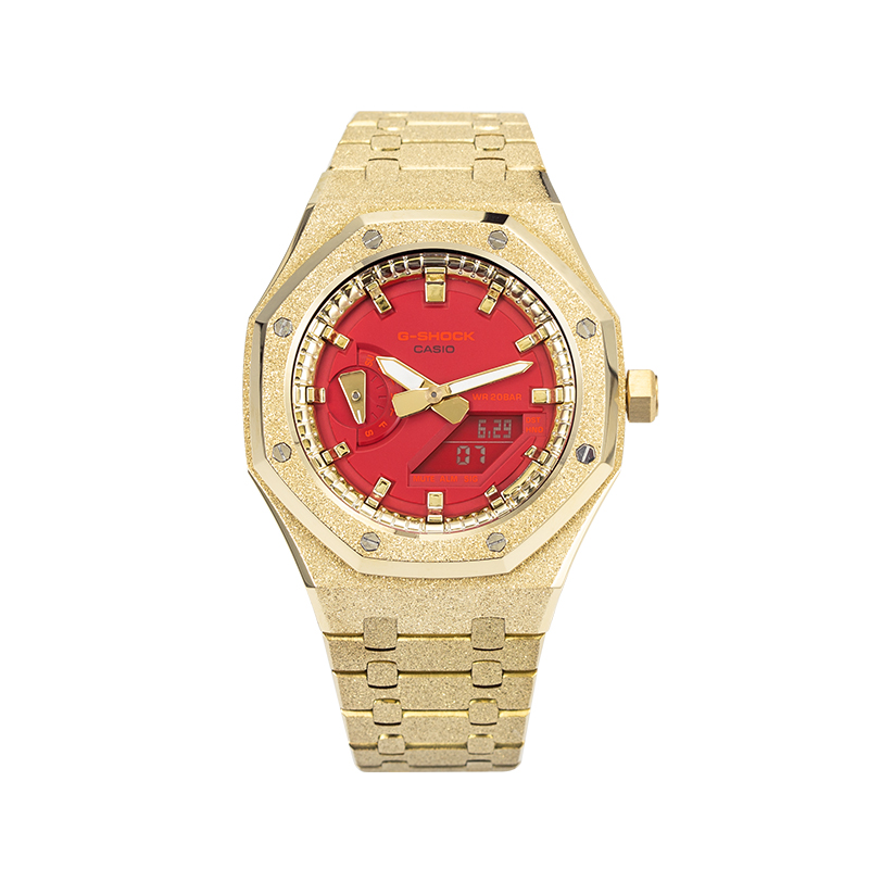 

CASIO Часы Unisex Liquid Crystal/Analog Dual Display Series 44.5mm Red Watch, Humble Gold