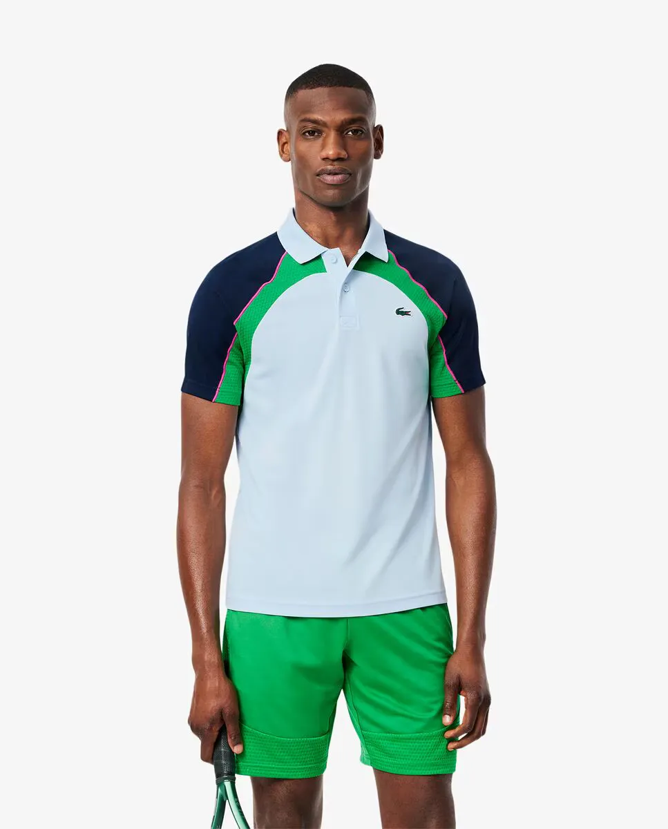 

Мужское ультрасухое теннисное поло с коротким рукавом в цветных блоках Lacoste, светло-голубой