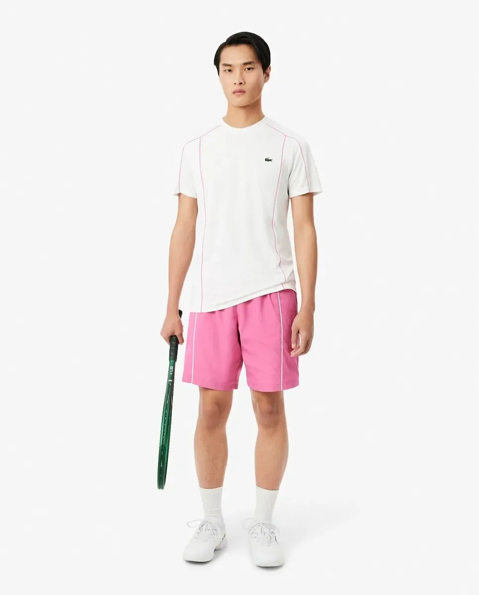 Lacoste Мужская спортивная футболка с контрастной отделкой Ultra-Dry белого цвета с коротким рукавом — фото 4