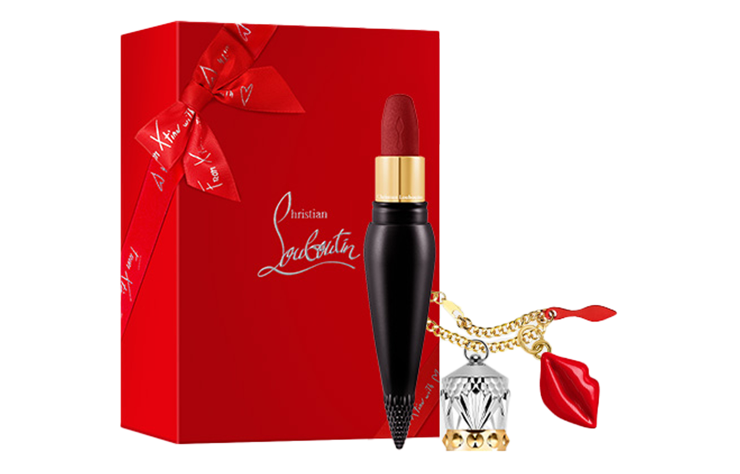 

Christian Louboutin Помада CL Custom Box Queen's Baton Soft Matte, легко растушевывается, 318M+, короткая цепочка, красные губы