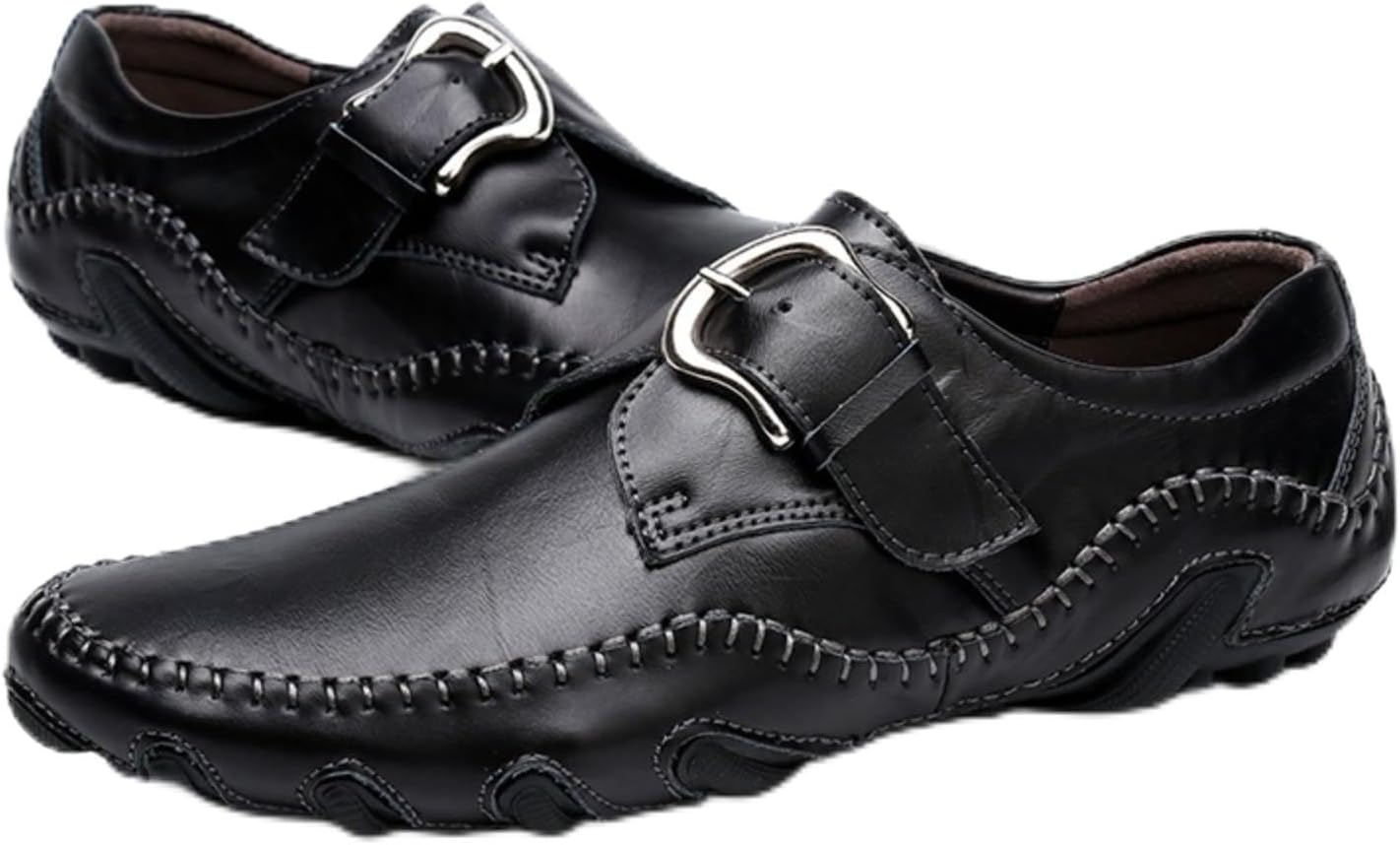 

Мужские кожаные лоферы с ручной строчкой, мокасины на плоской подошве с круглым носком, повседневные туфли с декоративной металлической пряжкой, удобные для прогулок, ежедневной носки, вождения и работы, формальные Netehadi, черный