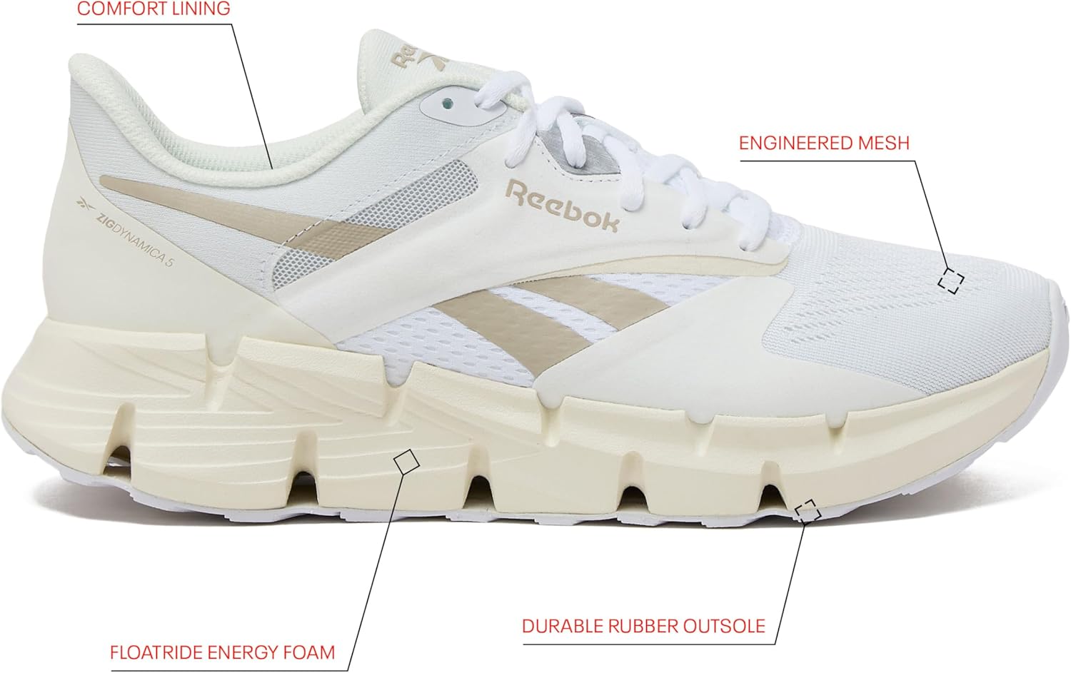 Кроссовки Reebok для взрослых унисекс Zig Dynamica 5, белый/бежевый — фото 2