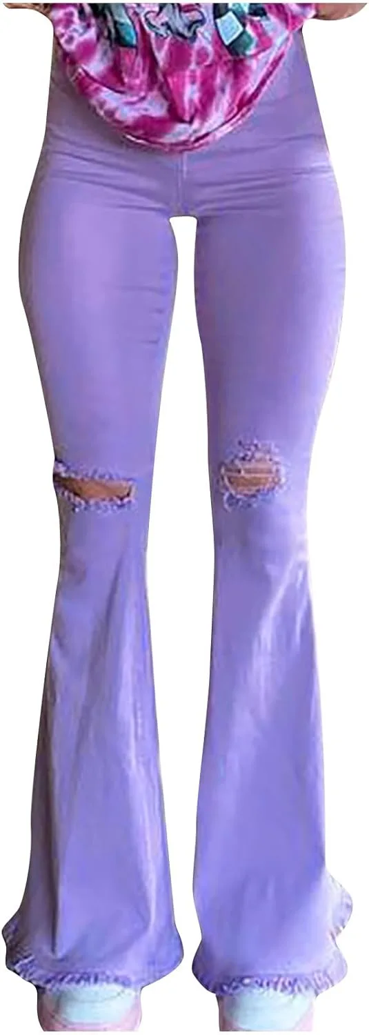 

Женские джинсы Bell Bottom с завышенной талией, Slim Fit, Stretch, Bootcut, Vintage Wash Uillui