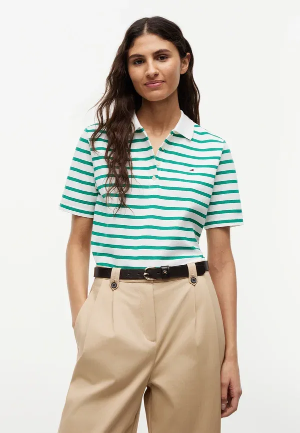 Поло Tommy Hilfiger, цвет бретон экрю/кортсайд грин