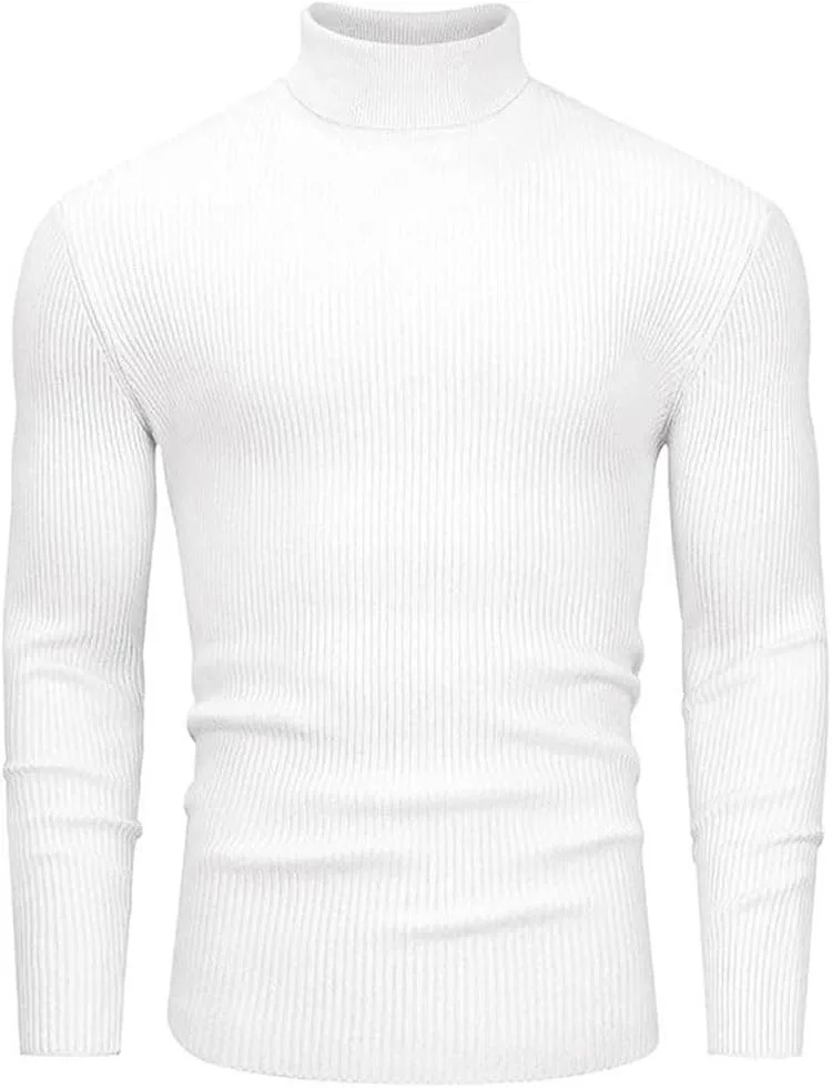Мужской свитер Slim Fit с высоким воротником и полосатым узором — фото 3