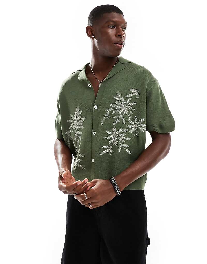 

ASOS DESIGN – зеленая трикотажная рубашка оверсайз с кубинским воротником