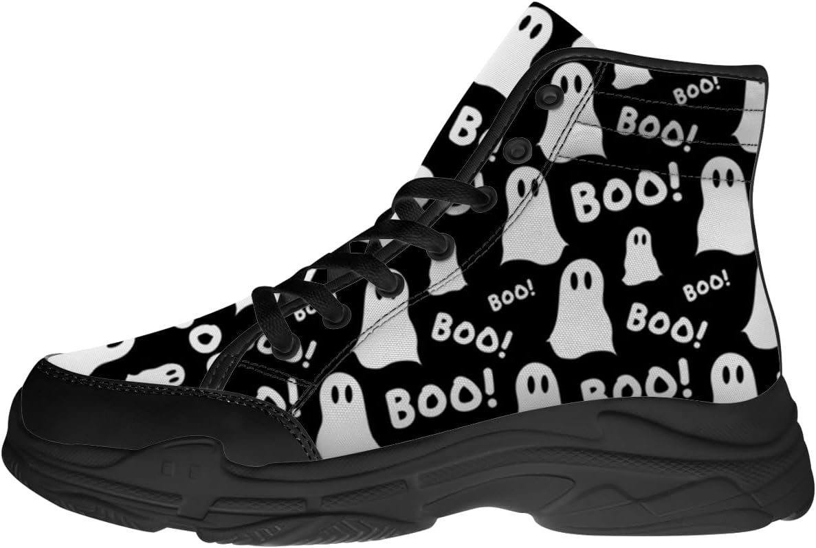 

Мужские и женские кроссовки на высокой подошве с принтом «Призраки», праздничные кеды на шнуровке для Хэллоуина, подарки для него и для нее Generic, белый/черный
