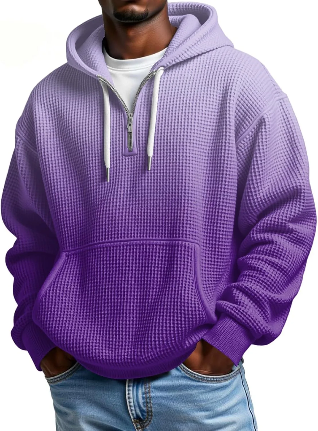 

Мужская худи на четверть молнии с вафельной вязкой и градиентом