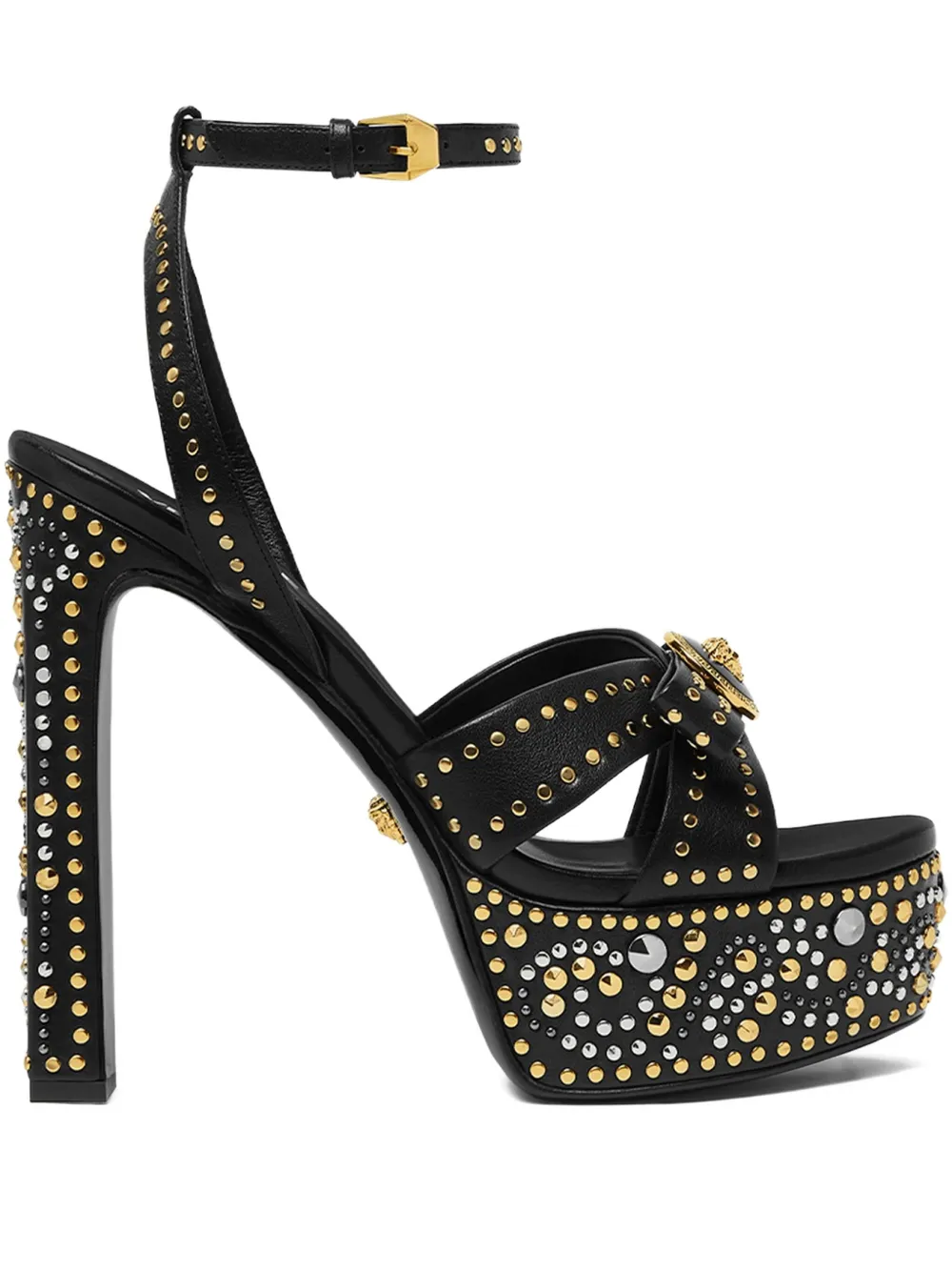 Сандалии La Medusa на платформе 140 мм с заклепками VERSACE, черный